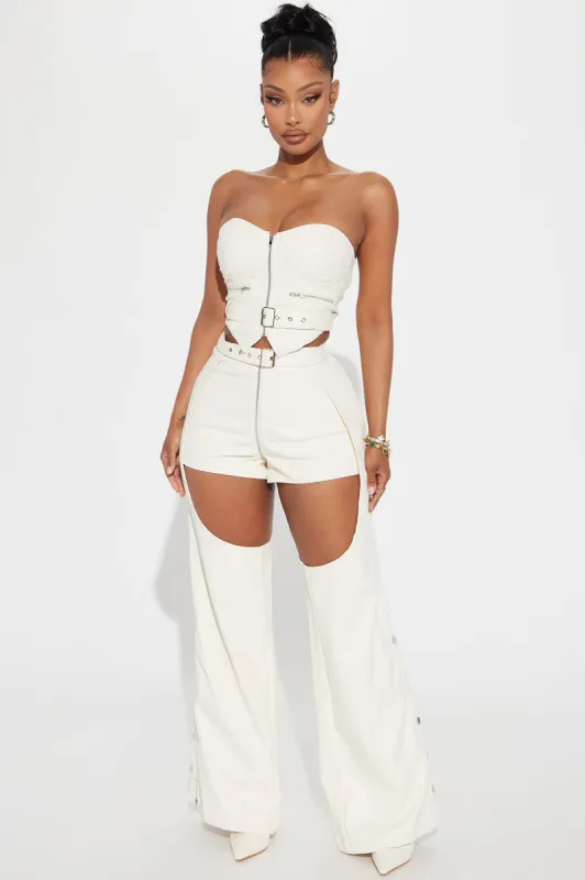 Just Cheeky Faux Leather Pant Set - Cream sold by Fashion Nova