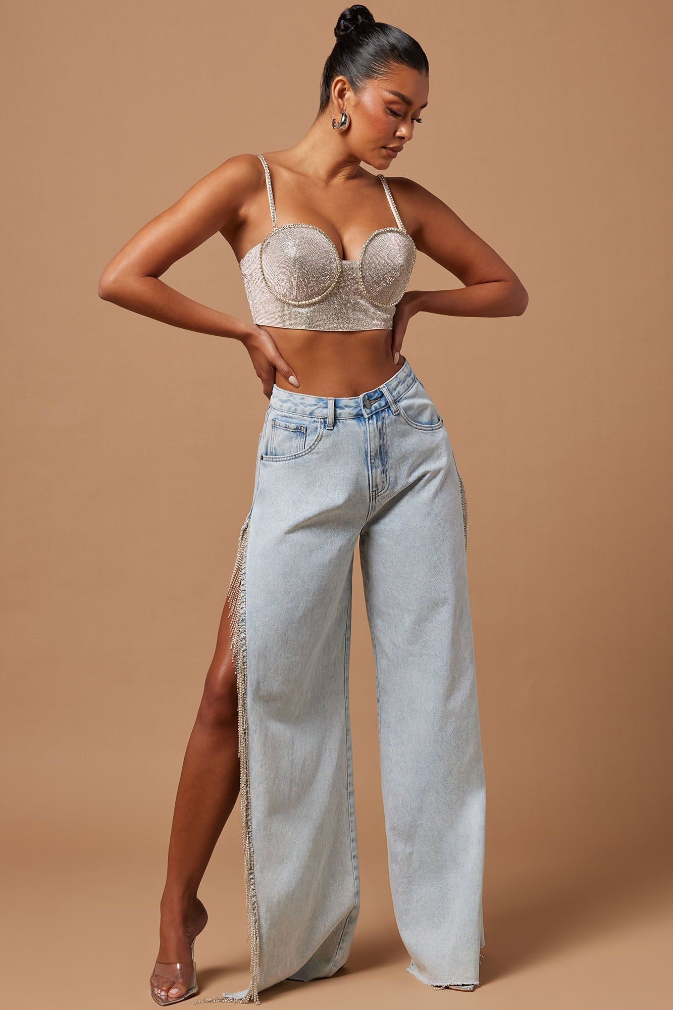 Lana Embellished Denim Pant - Light Wash sold by Fashion Nova