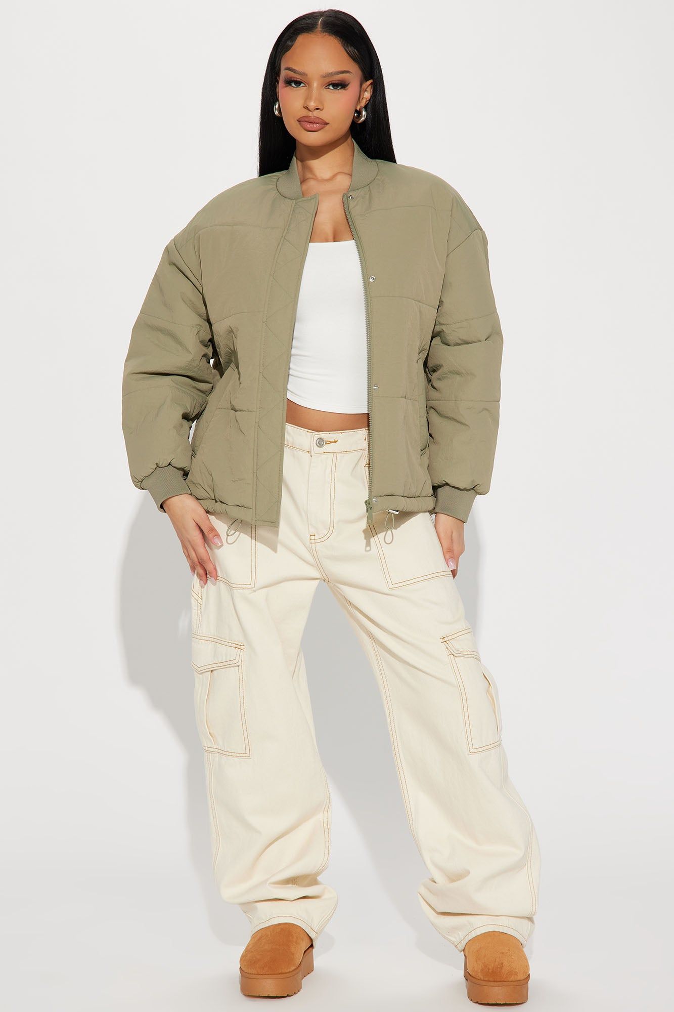 Riley Quilted Bomber Jacket - Sage sold by Fashion Nova product image thumbnail 2