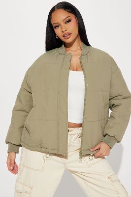 Riley Quilted Bomber Jacket - Sage sold by Fashion Nova