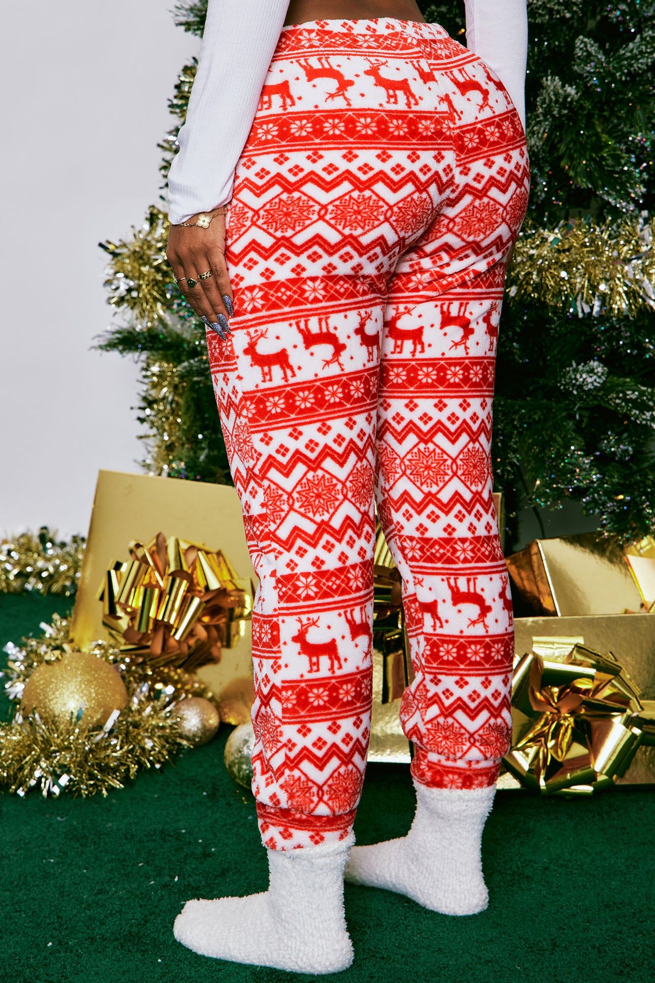 Santa's Reindeer Plush PJ Joggers - Red/White sold by Fashion Nova product image thumbnail 3
