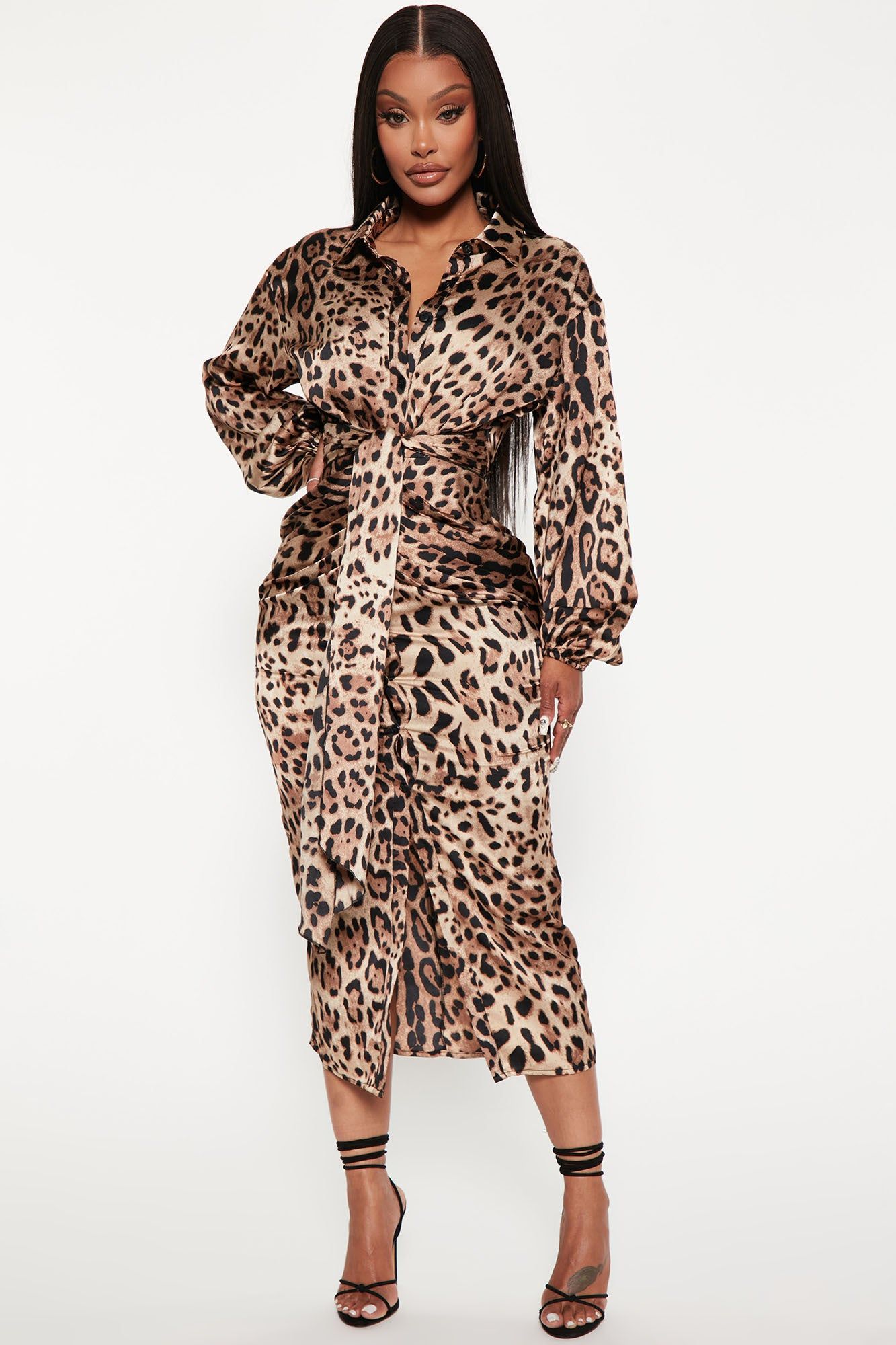 Make Me Roar Midi Dress - Mocha/combo sold by Fashion Nova