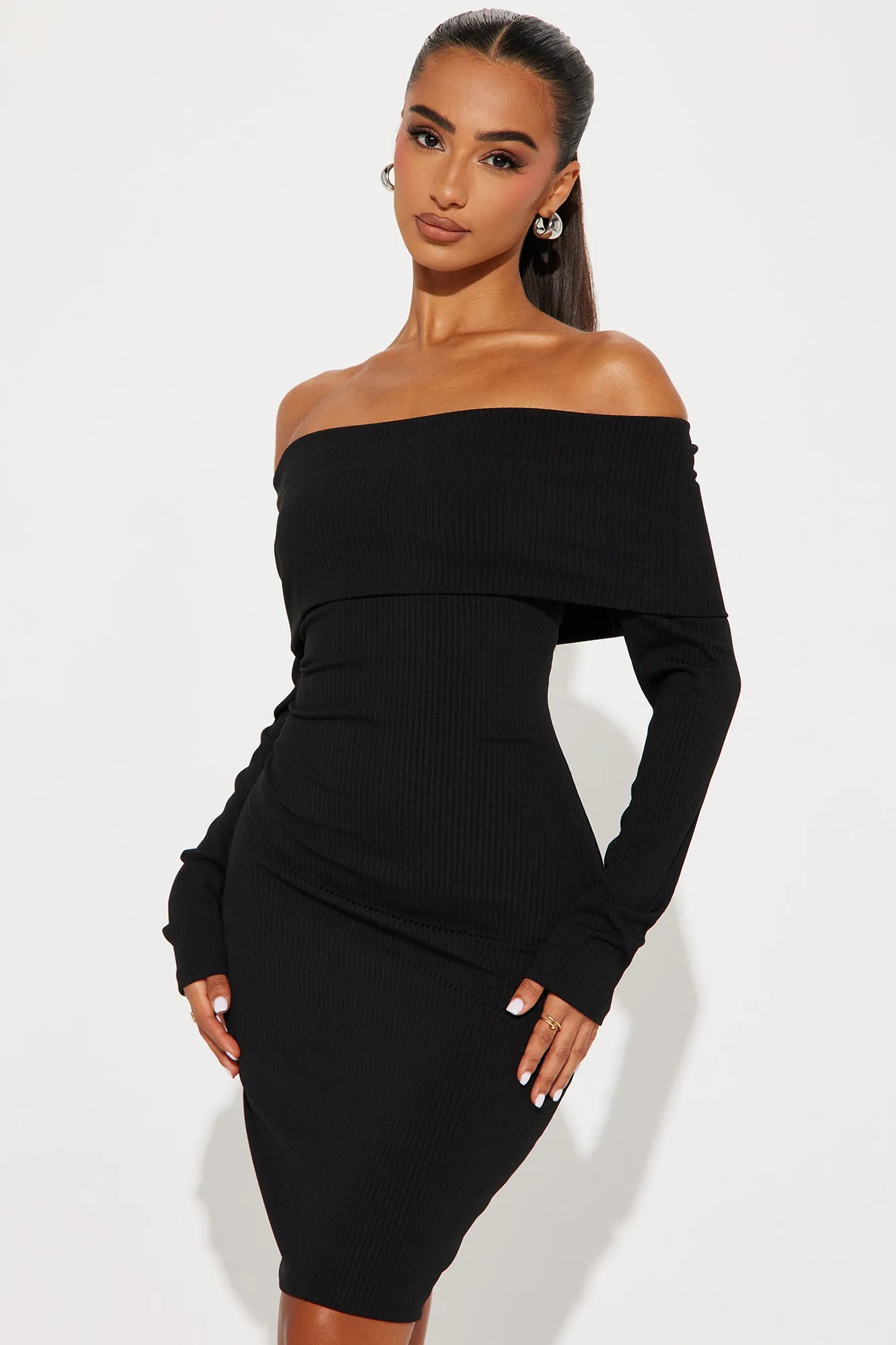Marlow Ribbed Off Shoulder Mini Dress - Black sold by Fashion Nova product image thumbnail 2