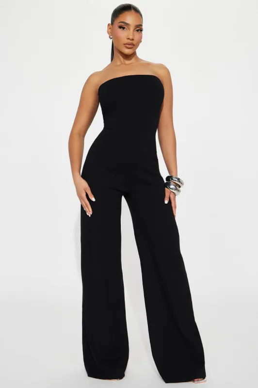 Malibu Brunch Stretch Linen Jumpsuit - Black sold by Fashion Nova