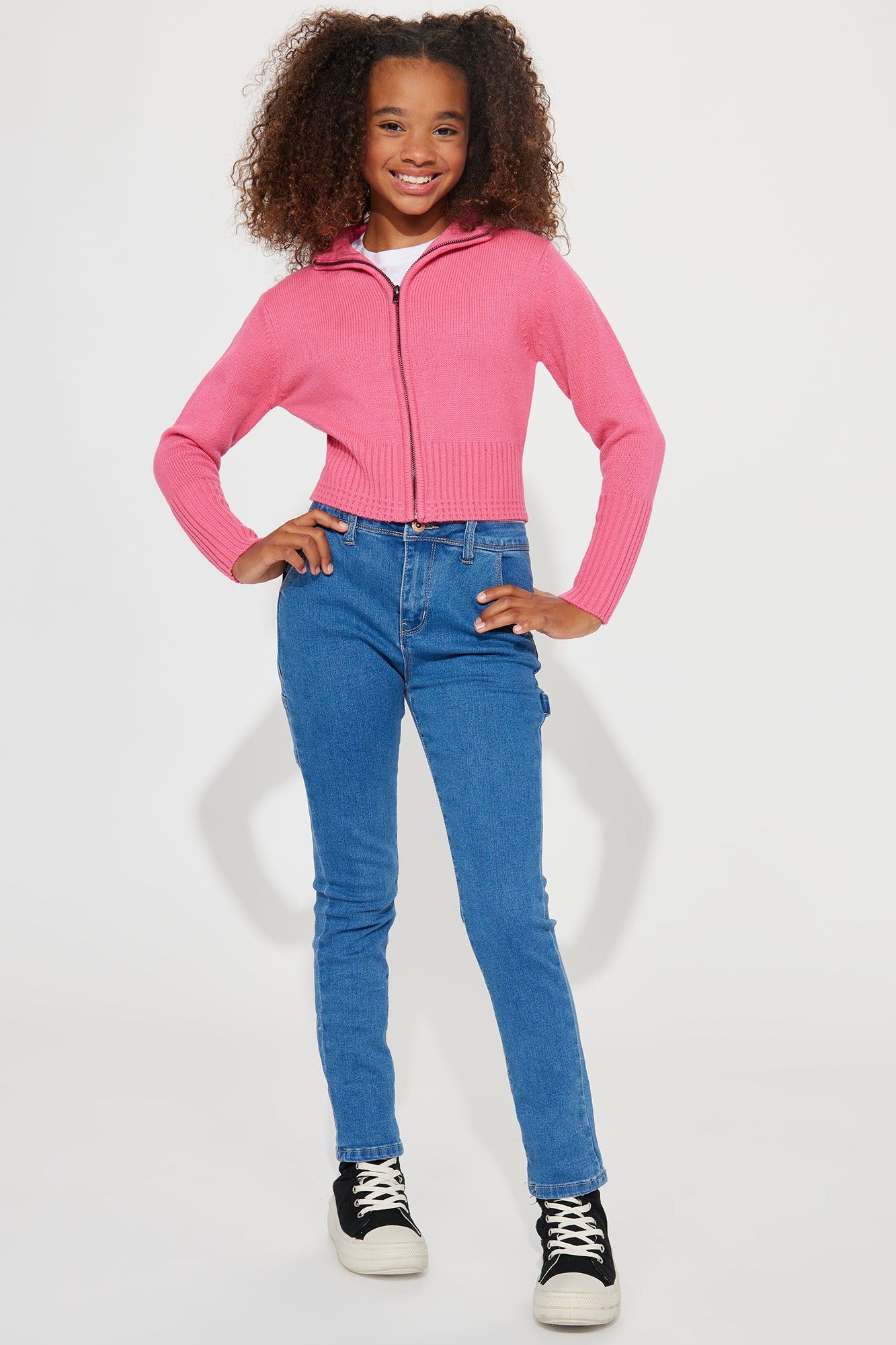 Mini Long Sleeve Acrylic Zip Up Collared Sweater - Hot Pink sold by Fashion Nova product image thumbnail 2