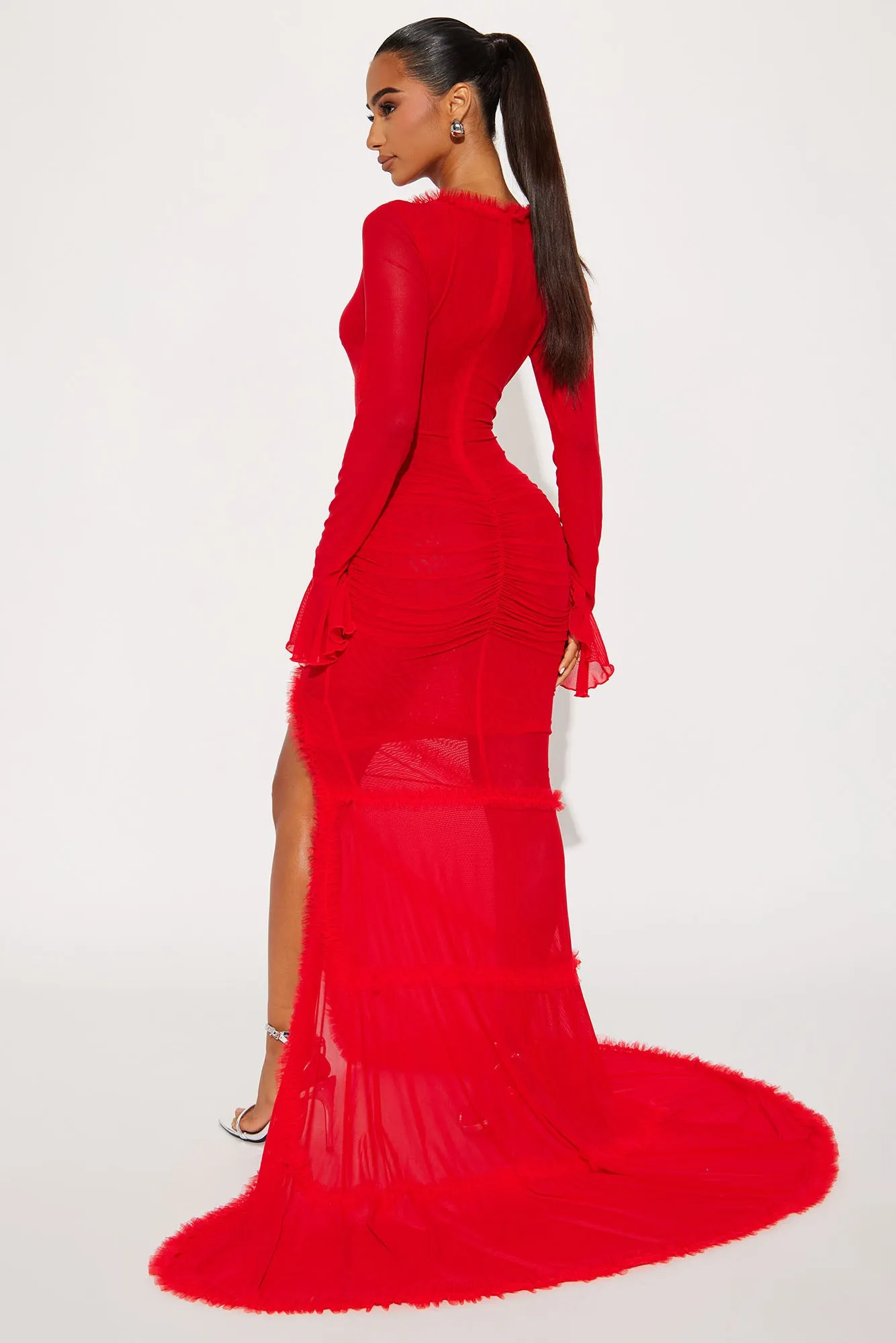 Kianna Long Sleeve Mesh Maxi Dress - Red sold by Fashion Nova product image thumbnail 3
