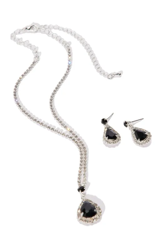 Best Behavior Necklace And Earring Set - Silver/Black made by Fashion Nova