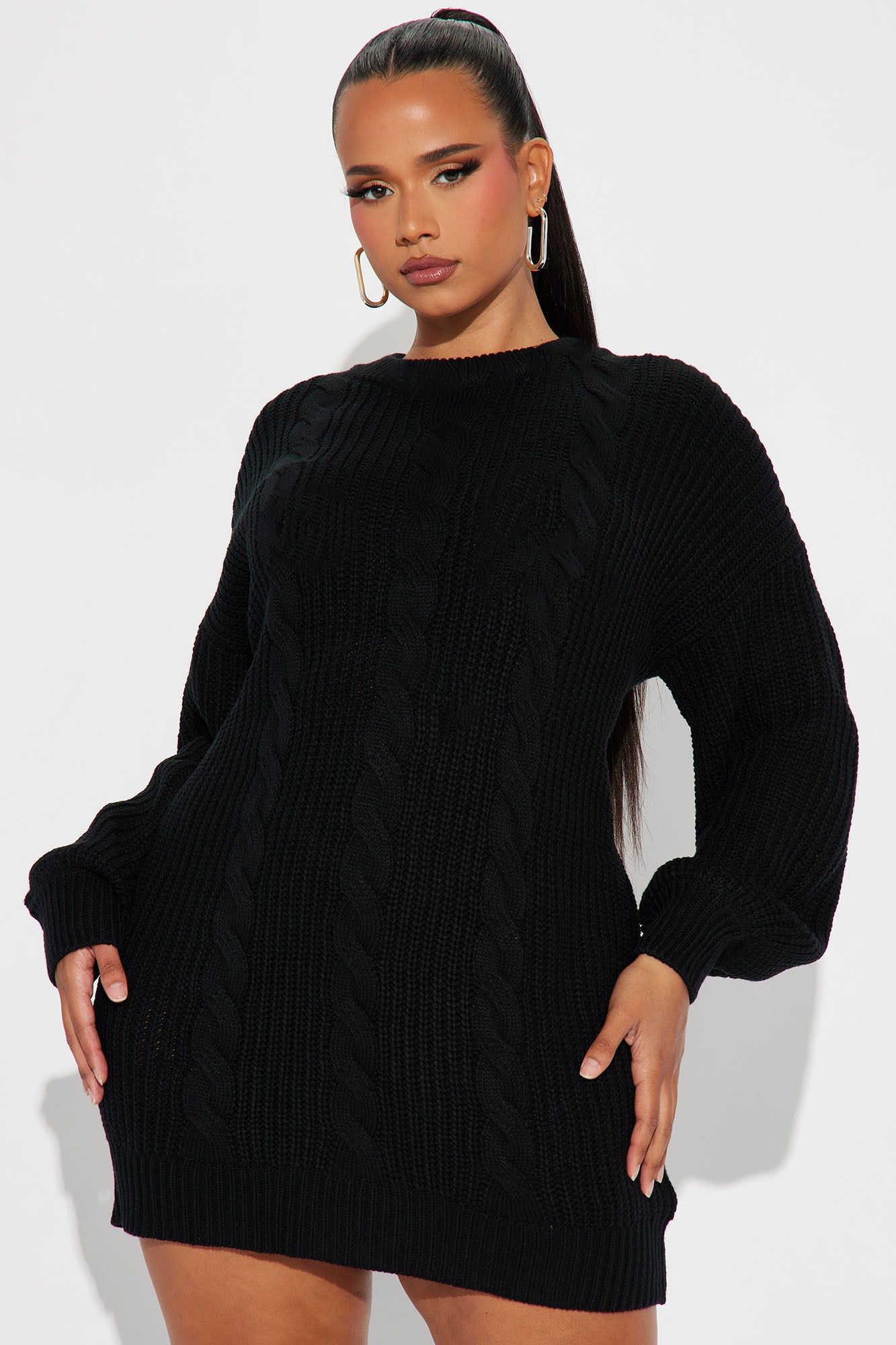Kelly Sweater Mini Dress - Black sold by Fashion Nova