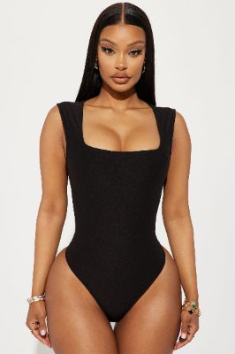 Serena Square Neck Bodysuit - Black sold by Fashion Nova