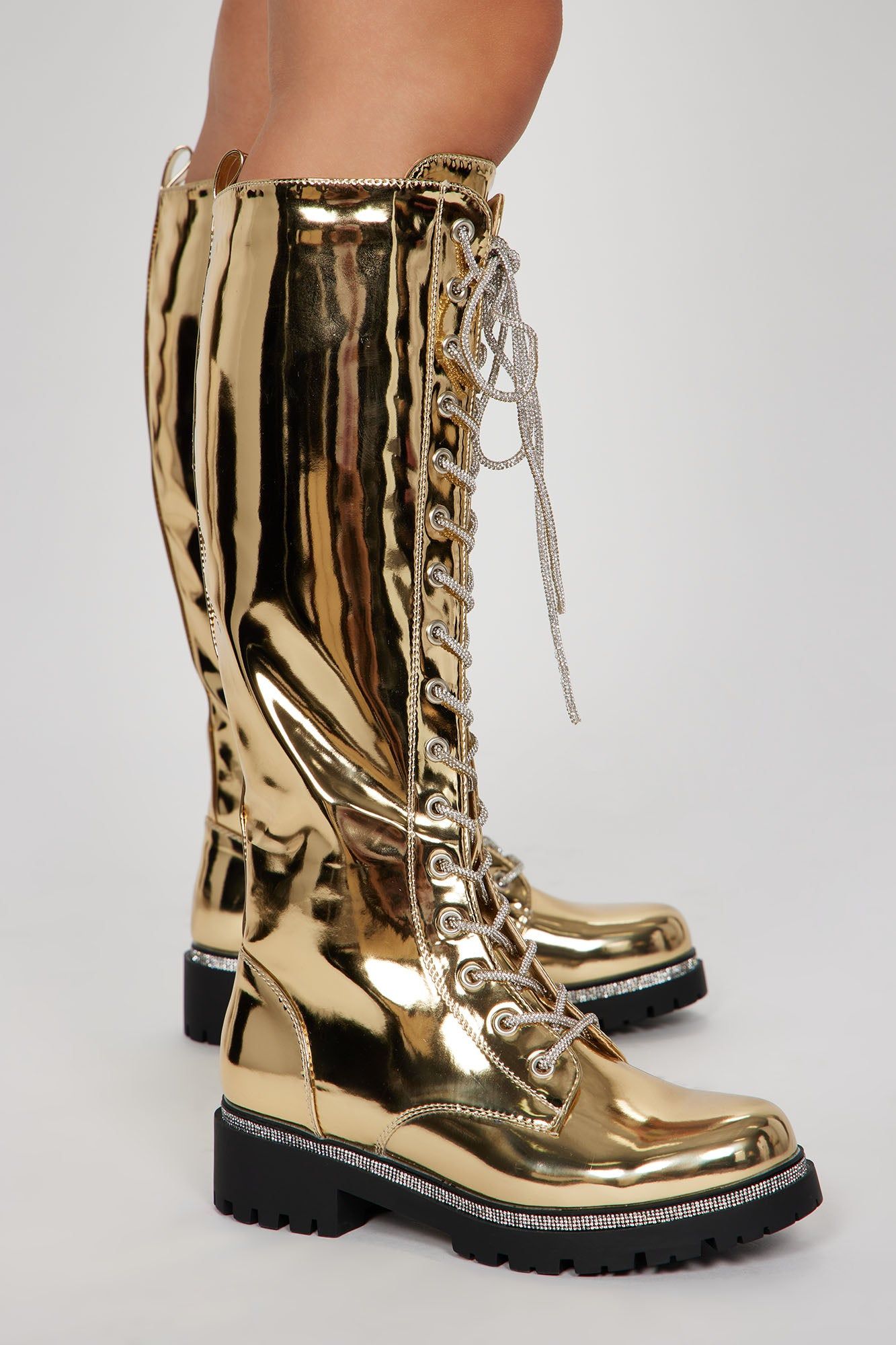 Feeling A Way Knee High Combat Boots - Gold sold by Fashion Nova product image thumbnail 2