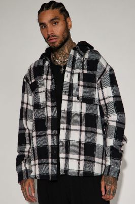 Time Gon Tell Hooded Oversized Shacket - Black/Pink sold by Fashion Nova