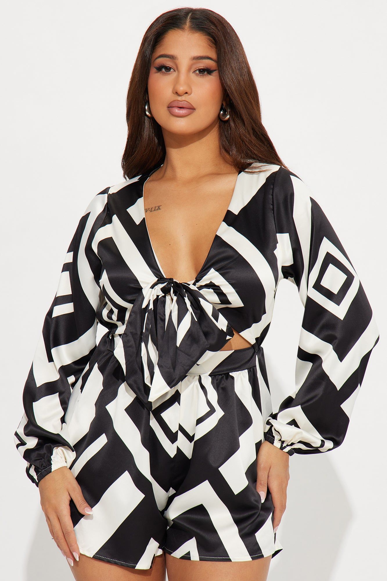 Satisfy Me Romper - Black/White sold by Fashion Nova