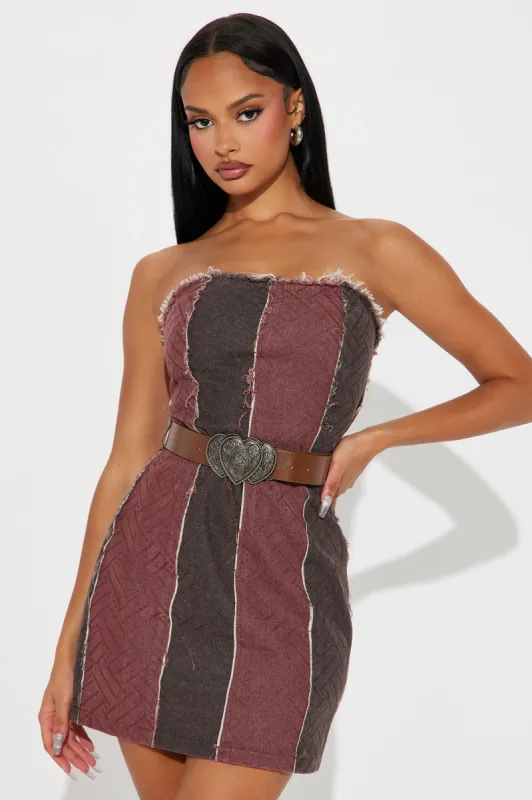 Denim Dame Micro Mini Dress - Brown/combo sold by Fashion Nova