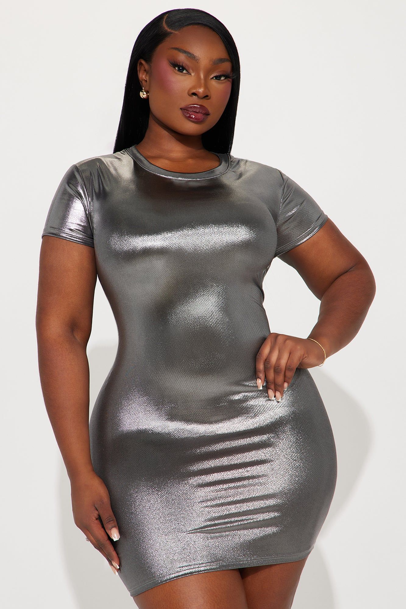 Amaya Metallic T-Shirt Mini Dress - Silver sold by Fashion Nova product image thumbnail 4