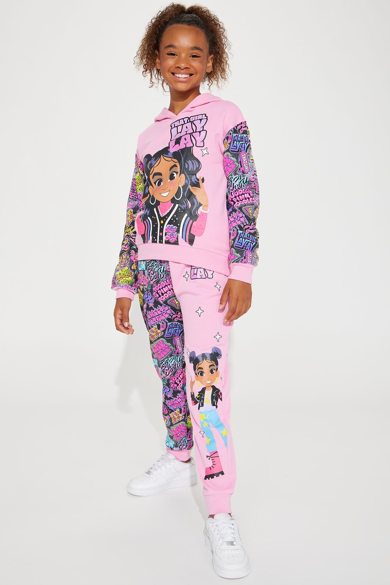 Mini Lay Lay Shining Star Fleece Jogger Set - Pink sold by Fashion Nova