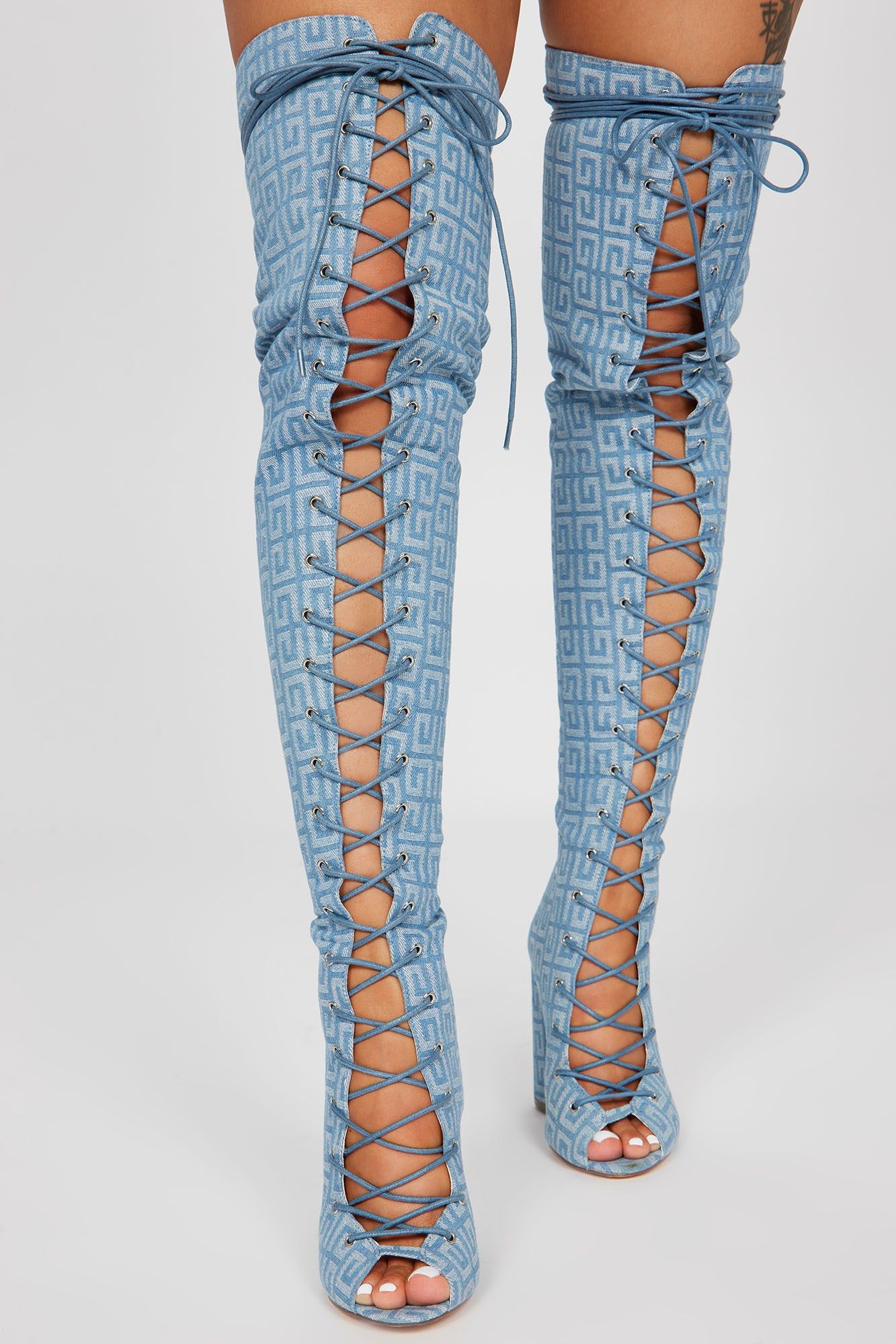 Influence Me Over The Knee Heeled Boots - Denim sold by Fashion Nova product image thumbnail 2
