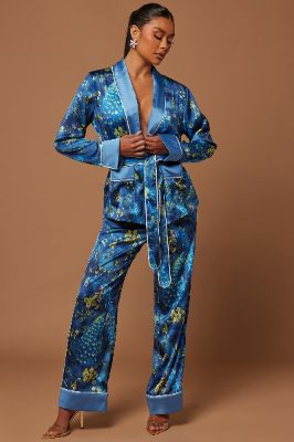 Mallory Satin Pant Set - Blue sold by Fashion Nova