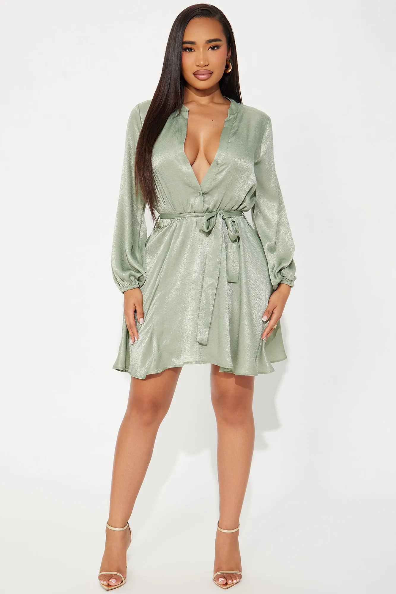 Boardroom Beauty Mini Shirt Dress - Sage sold by Fashion Nova product image thumbnail 2