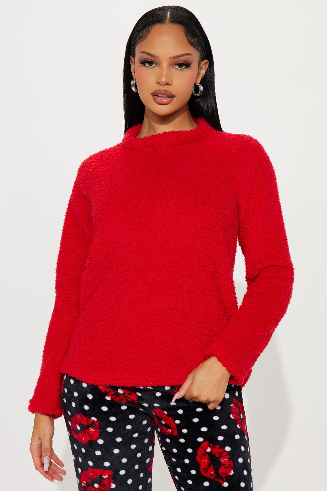 Give Me Kisses Plush PJ Pant Set - Red/Black sold by Fashion Nova product image thumbnail 3