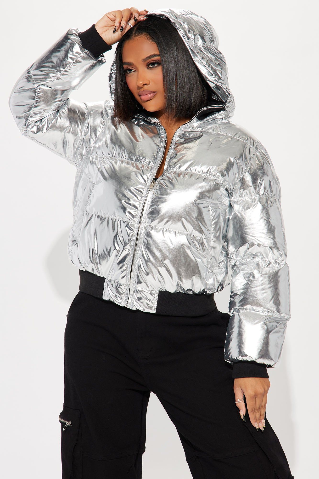 Taking Off Metallic Puffer Jacket - Silver sold by Fashion Nova product image thumbnail 3