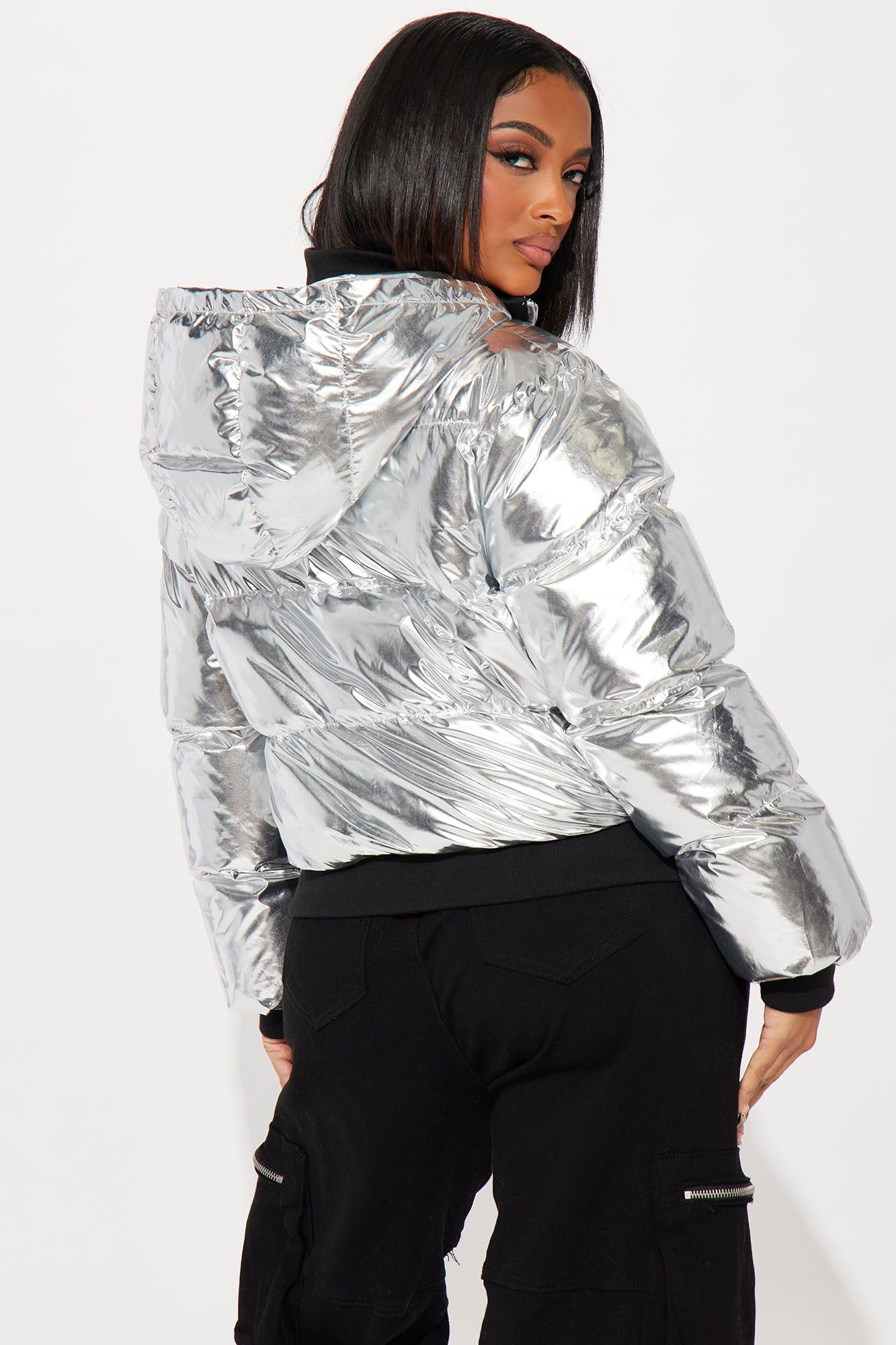 Taking Off Metallic Puffer Jacket - Silver sold by Fashion Nova product image thumbnail 4
