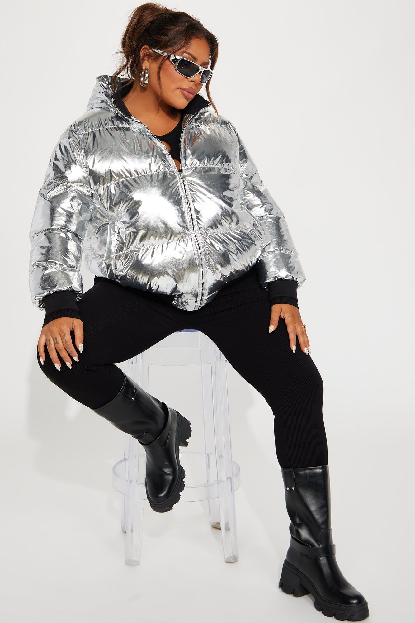 Taking Off Metallic Puffer Jacket - Silver sold by Fashion Nova product image thumbnail 6
