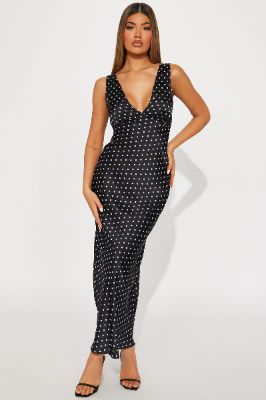Arielle Polka Dot Maxi Dress - Black sold by Fashion Nova
