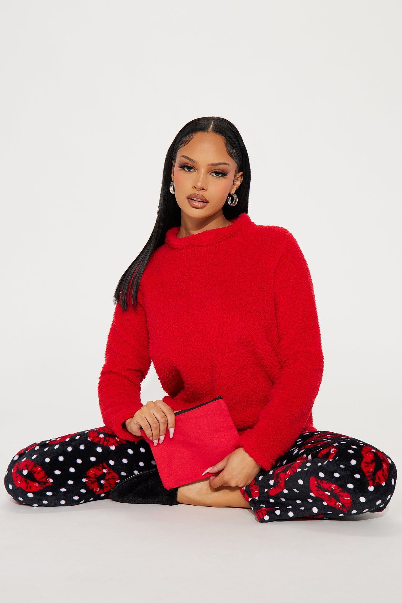 Give Me Kisses Plush PJ Pant Set - Red/Black sold by Fashion Nova product image thumbnail 2