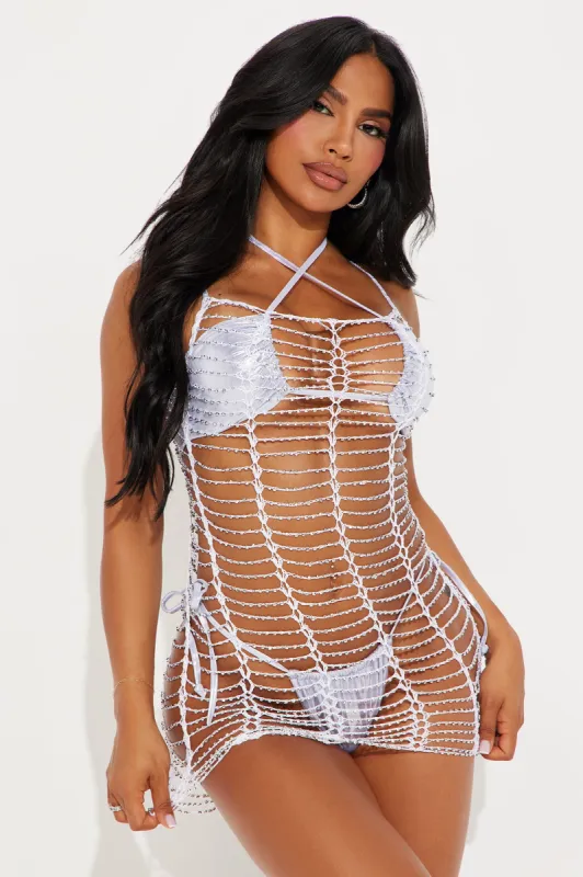 Kahlani Beaded Crochet Cover Up Dress - White sold by Fashion Nova