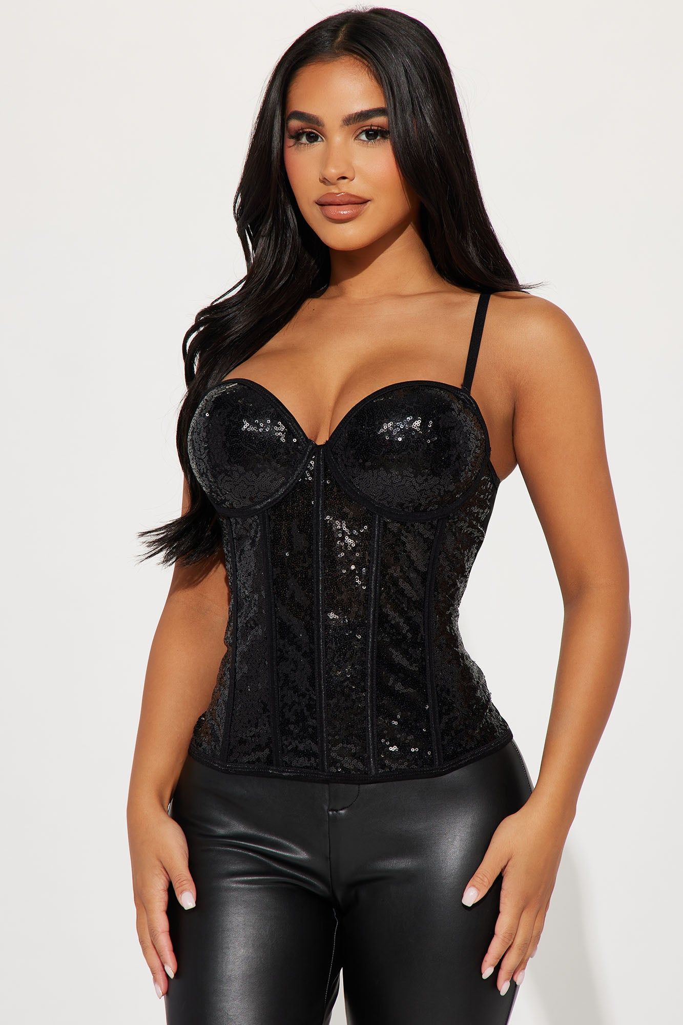 Shine All Night Mesh Corset Top - Black sold by Fashion Nova