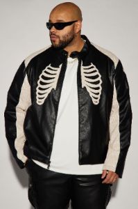 Bones Faux Leather Motocross Jacket - Black sold by Fashion Nova