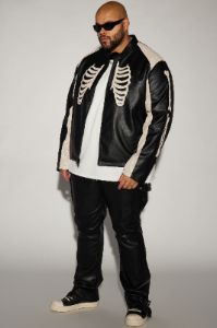 Bones Faux Leather Motocross Jacket - Black sold by Fashion Nova