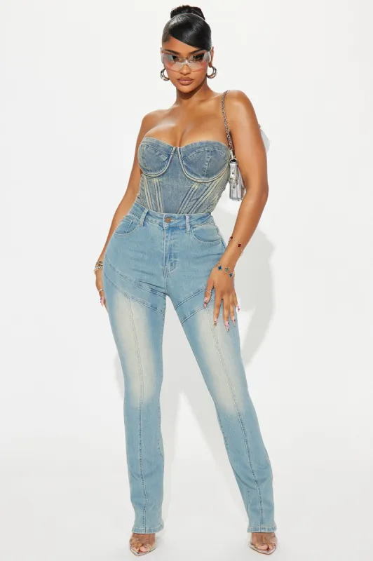 Status Update Stretch Moto Bootcut Jeans - Vintage Wash sold by Fashion Nova