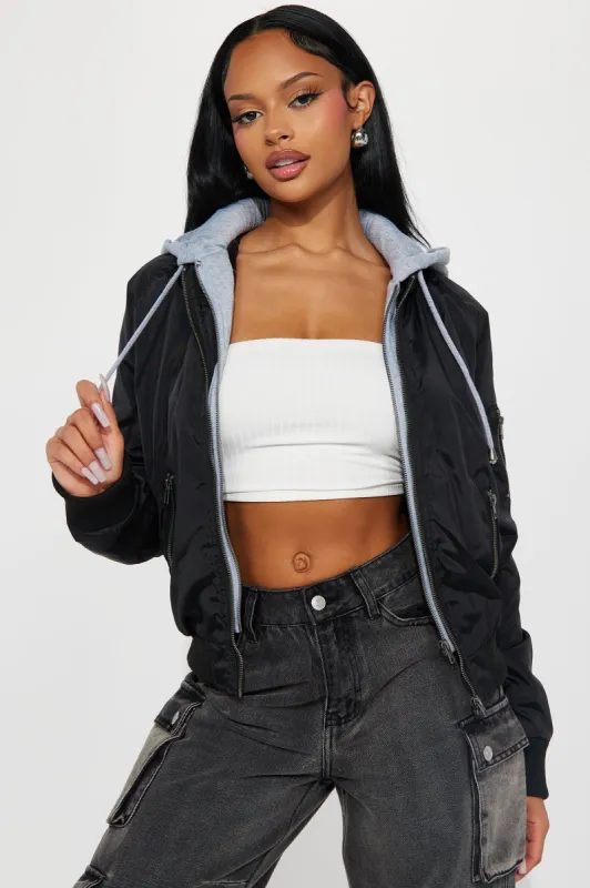 Like No Other Hoodie Bomber Jacket - Black sold by Fashion Nova