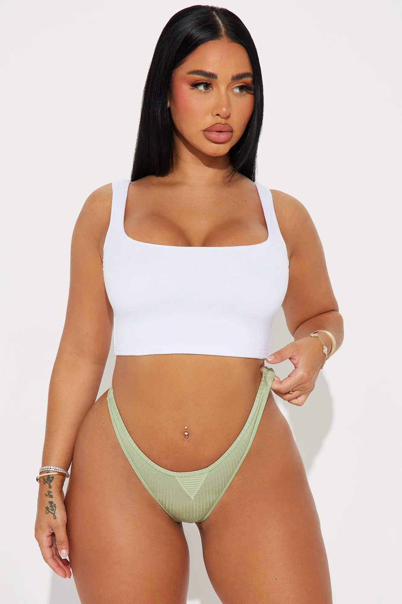 On Repeat Ribbed Thong Panty - Olive sold by Fashion Nova product image thumbnail 2
