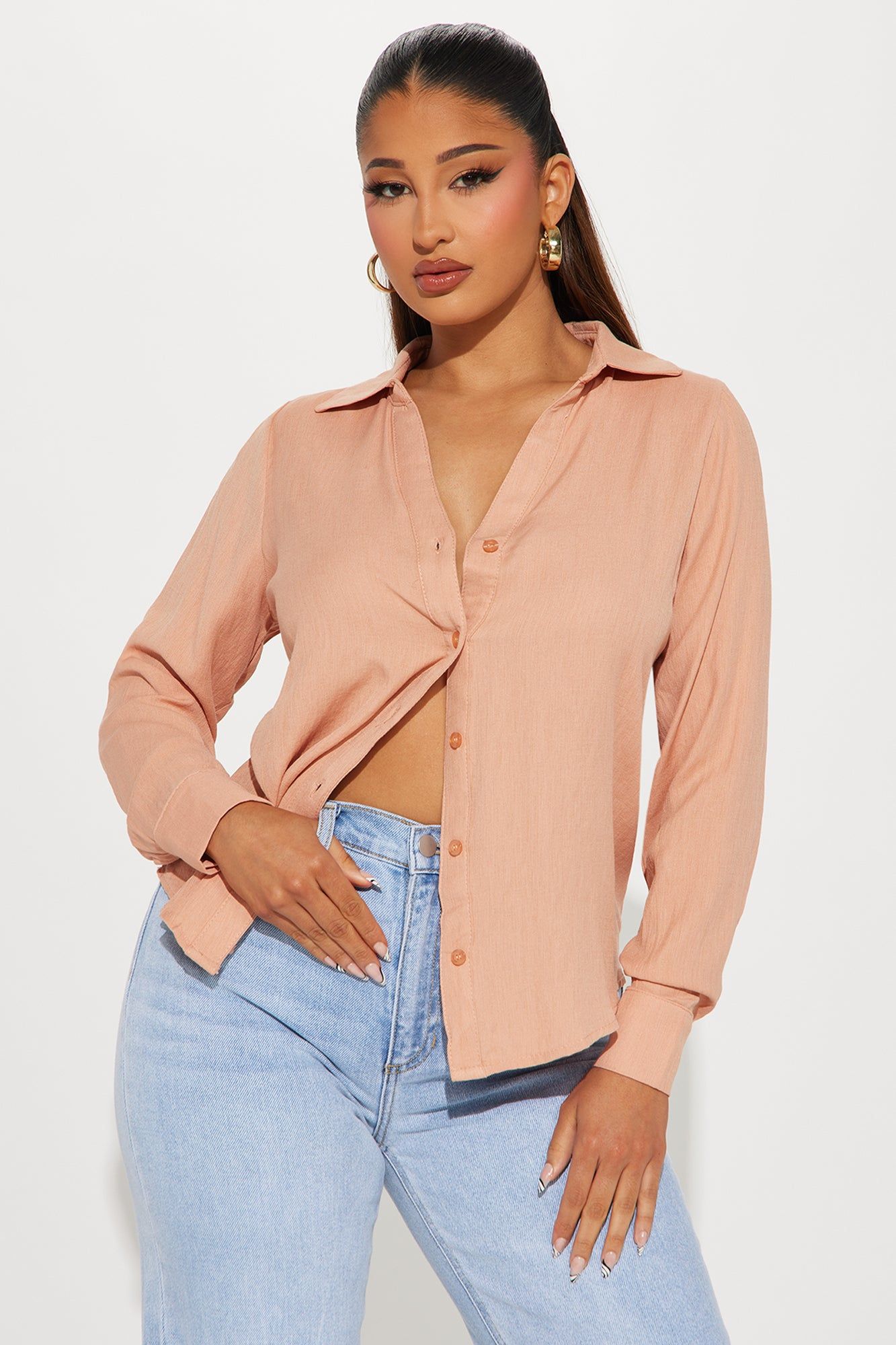 Justine Linen Shirt - Tan sold by Fashion Nova