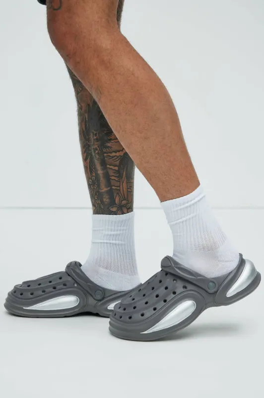 Throw Them On Slides - Grey/Silver sold by Fashion Nova