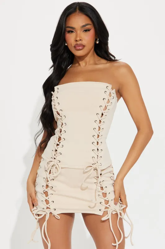 All Laced Up Heavy Knit Skirt Set - Beige sold by Fashion Nova