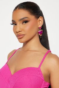 Bleeding Love Earrings - Gold/Pink sold by Fashion Nova