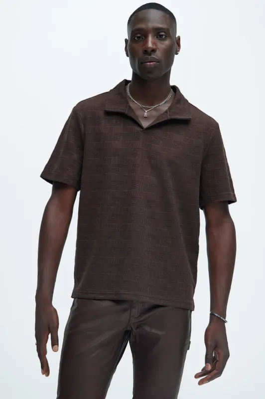 Ethel Textured Knit Johnny Collar Shirt - Brown sold by Fashion Nova