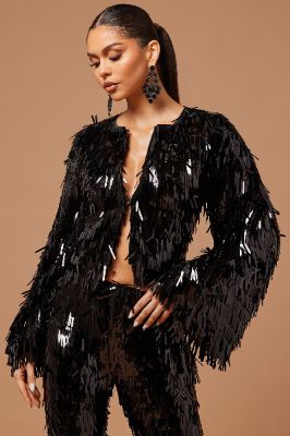 Rana Sequin Jacket - Black sold by Fashion Nova