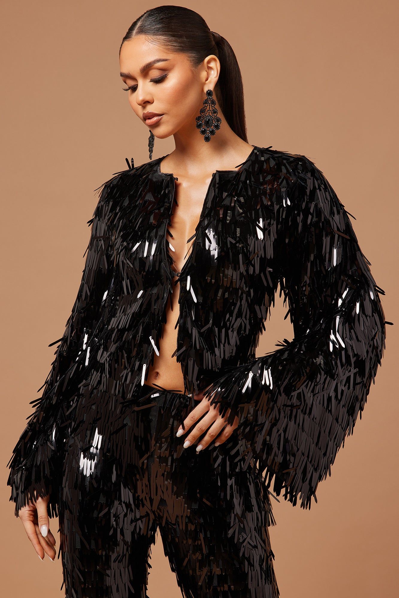 Rana Sequin Jacket - Black sold by Fashion Nova