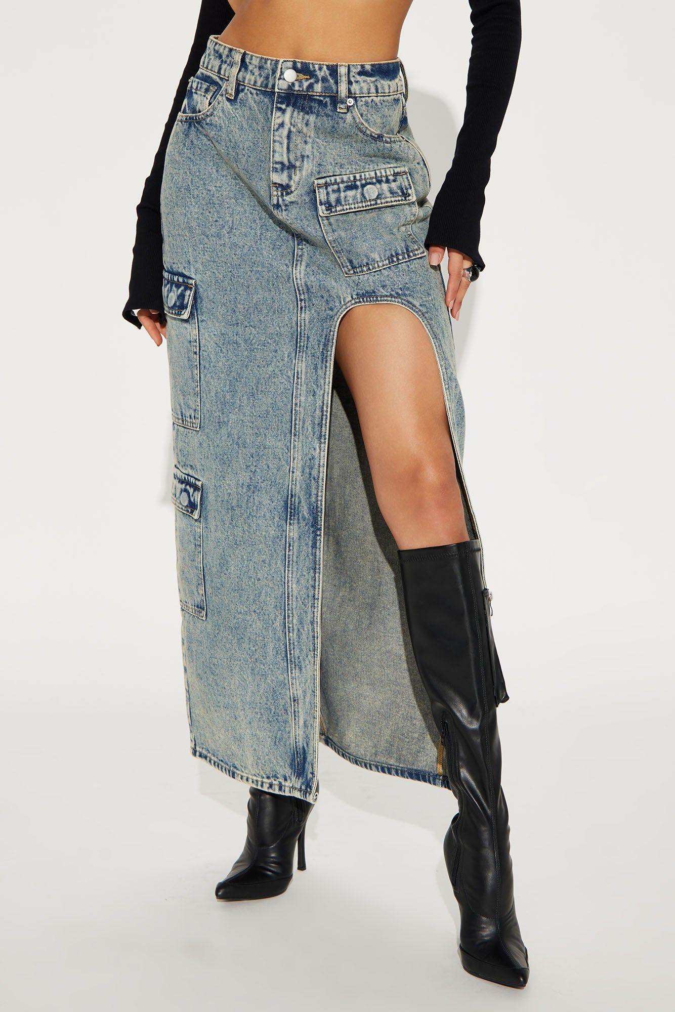 Truth or Dare Side Slit Maxi Skirt - Medium Blue Wash sold by Fashion Nova product image thumbnail 2