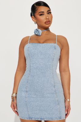 Camille Denim Mini Dress - Light Wash sold by Fashion Nova
