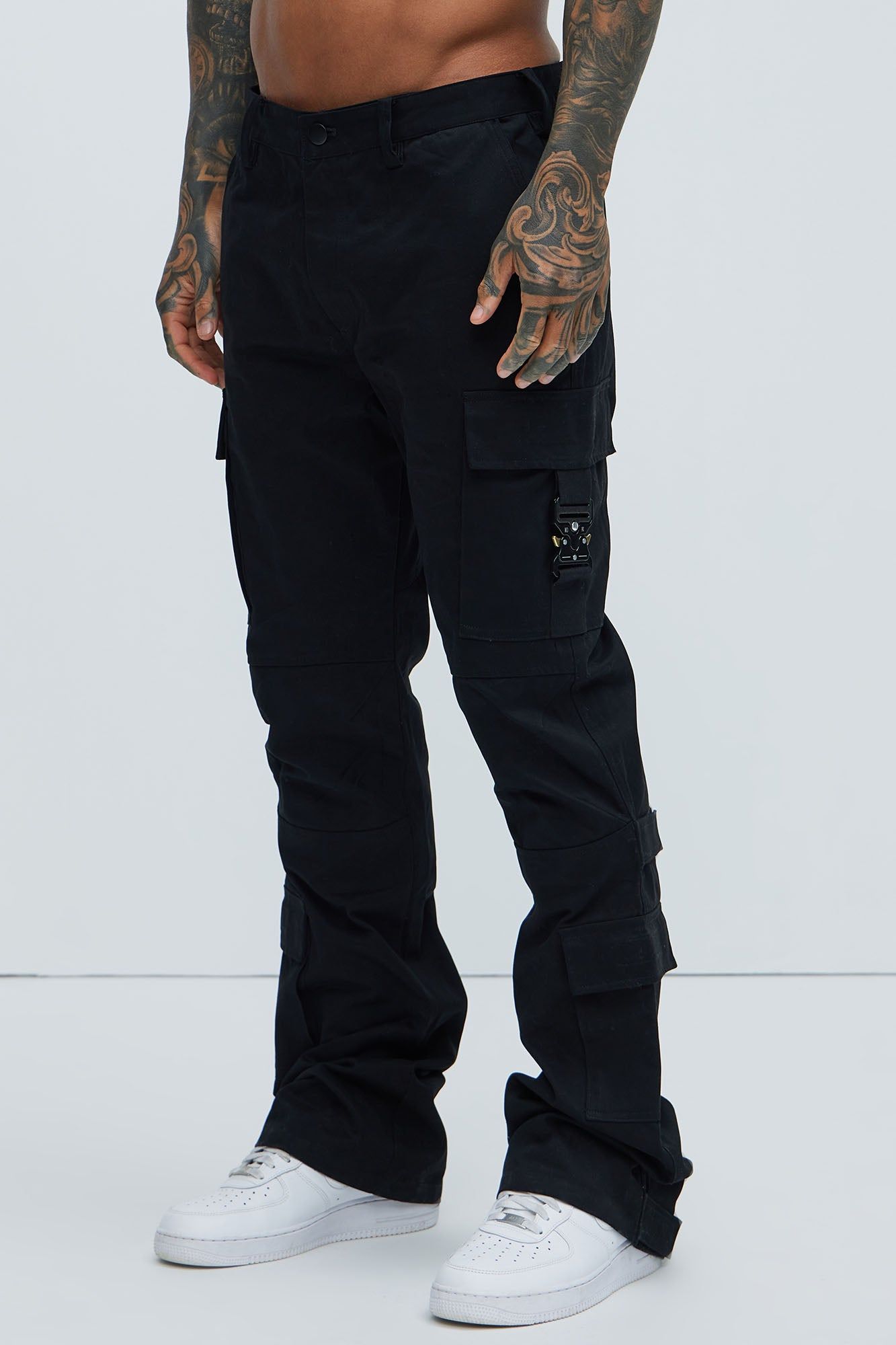 291295＝HOMME gimmick flare cargo pants GODSPEED NEW YORK - Wax Flare Premium Cargo Pants (Black)