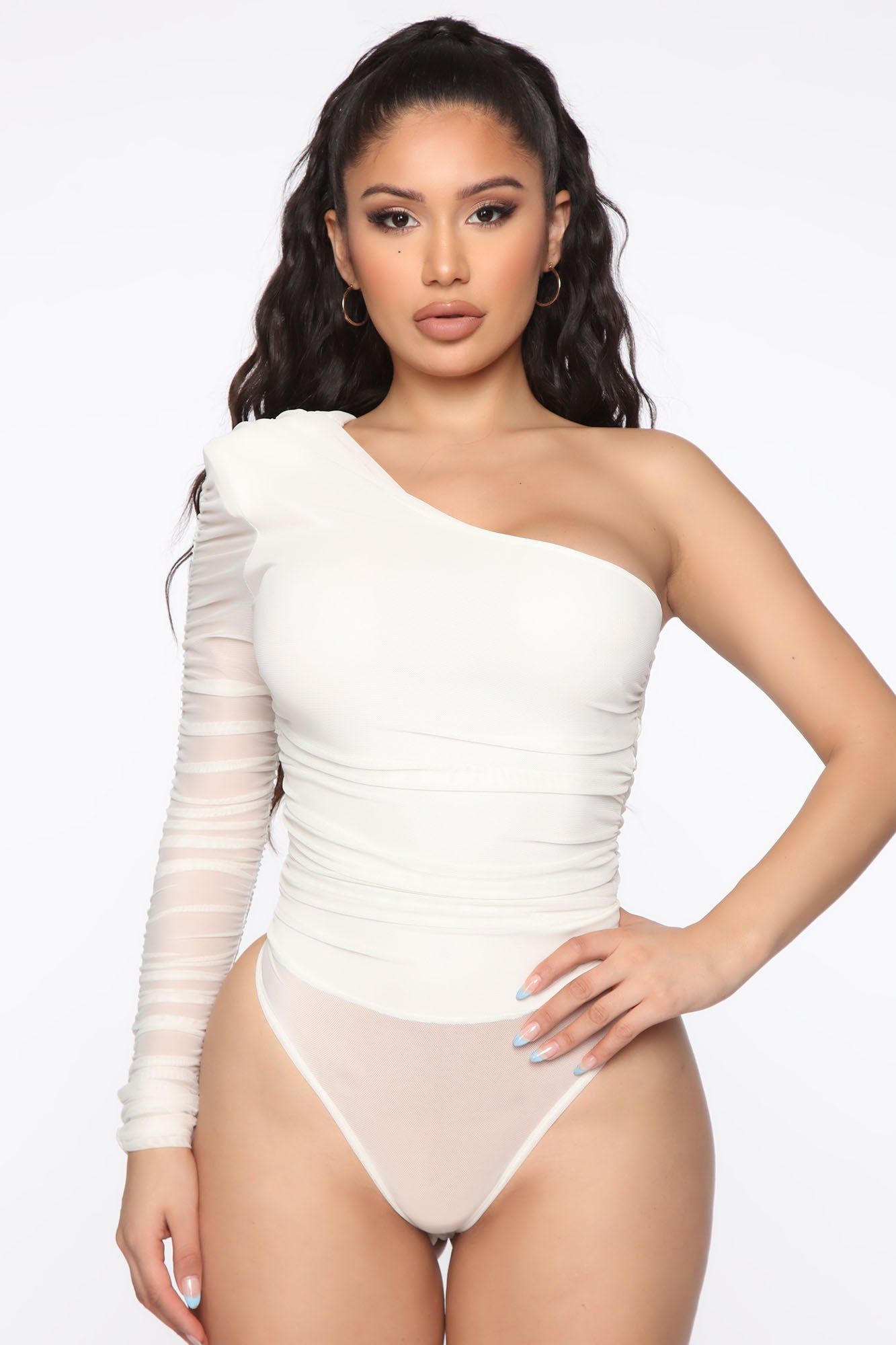 Two Sides To Every Story Bodysuit - White sold by Fashion Nova