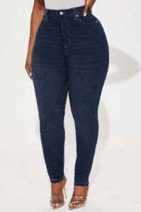 Off The Record Knit Denim Stretch Skinny Jeans - Dark Wash sold by Fashion Nova