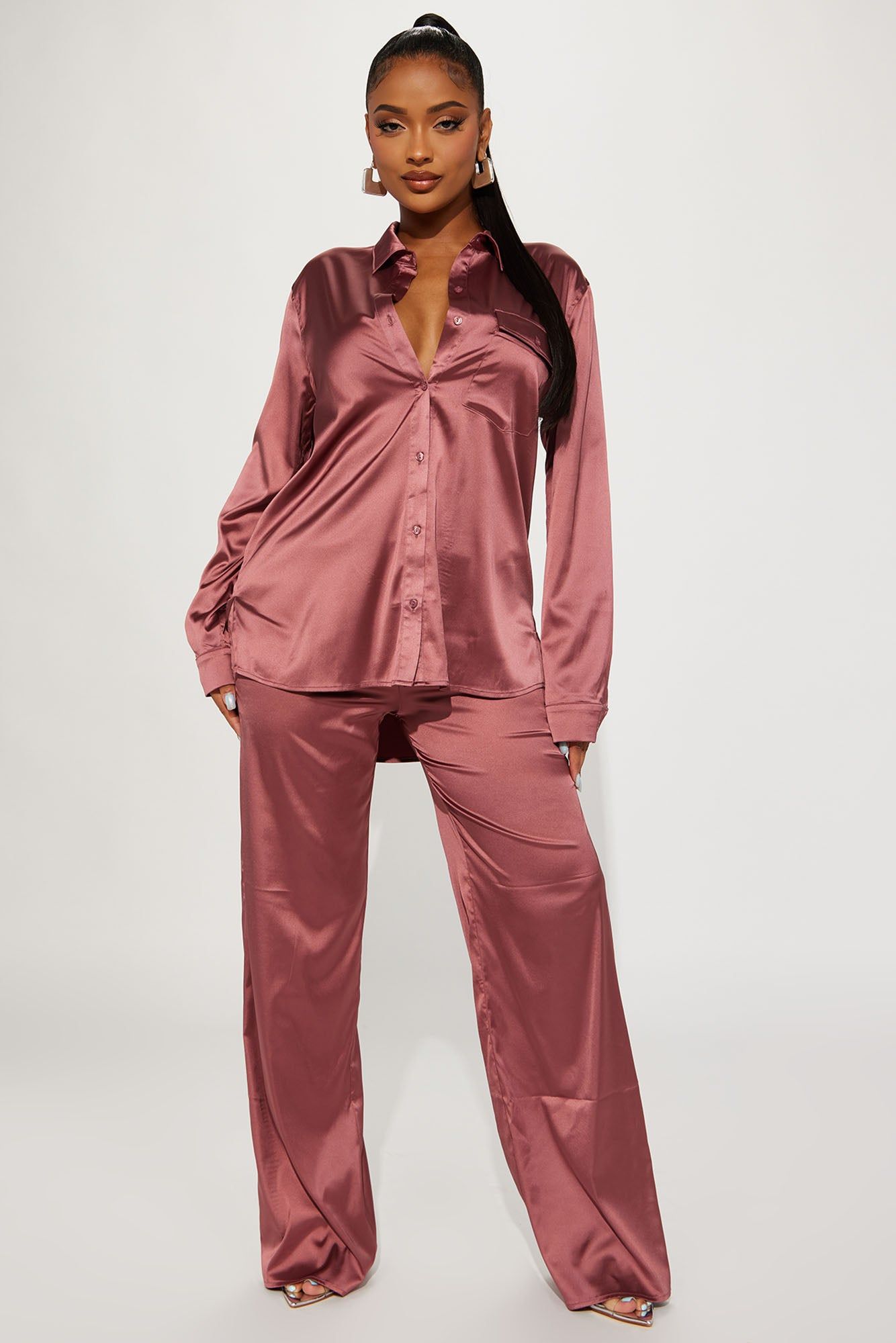 Mila Satin Pant Set - Mauve sold by Fashion Nova