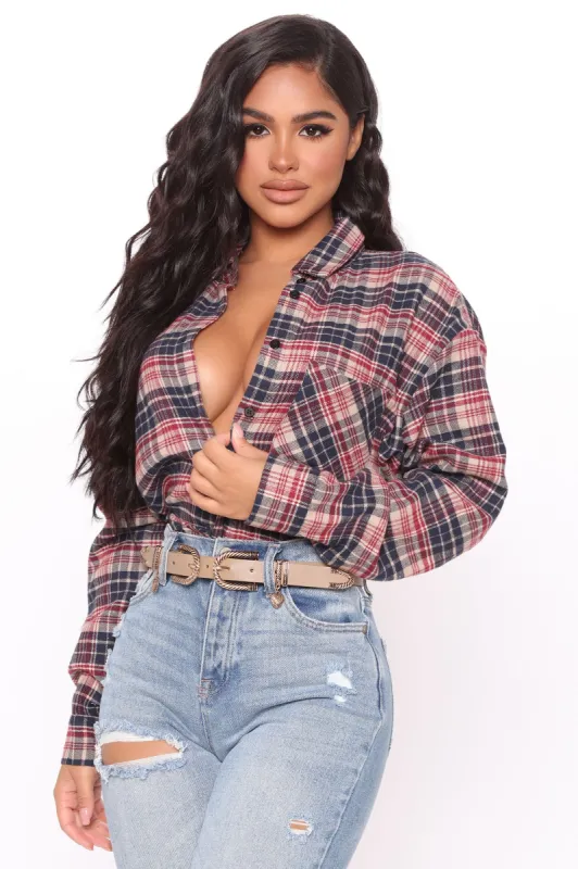Change of Plaids Flannel Shirt - Navy/combo sold by Fashion Nova