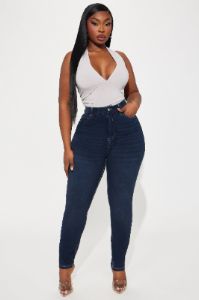 Off The Record Knit Denim Stretch Skinny Jeans - Dark Wash sold by Fashion Nova